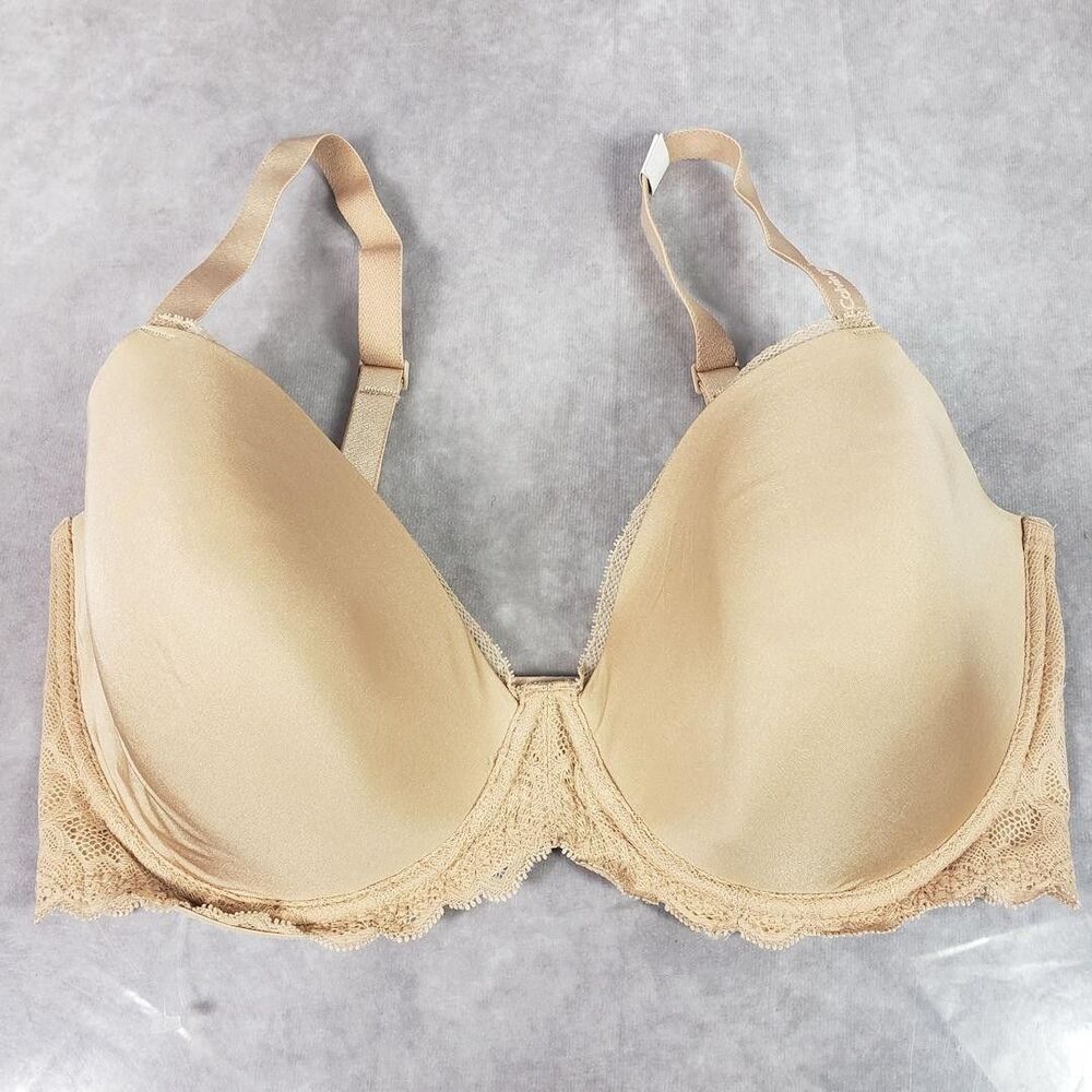 Calvin Klein Bra Womens 36DDD Beige Nude Underwire Push Up Lace T Shirt